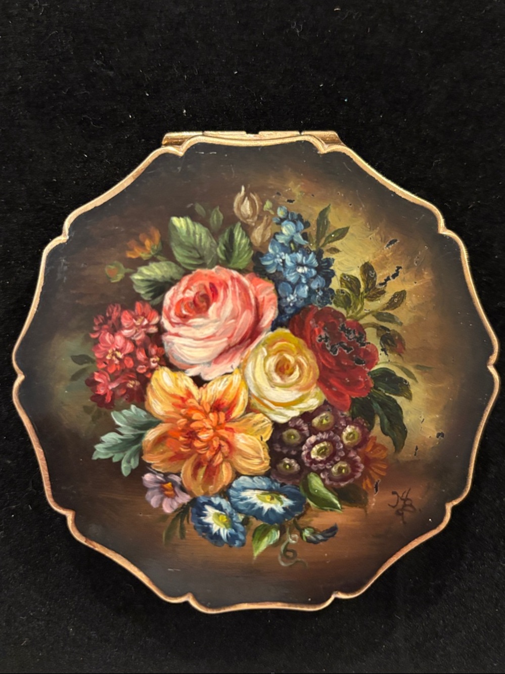 Stratton-Hand-Painted Floral Compact Mirror in Multicolor